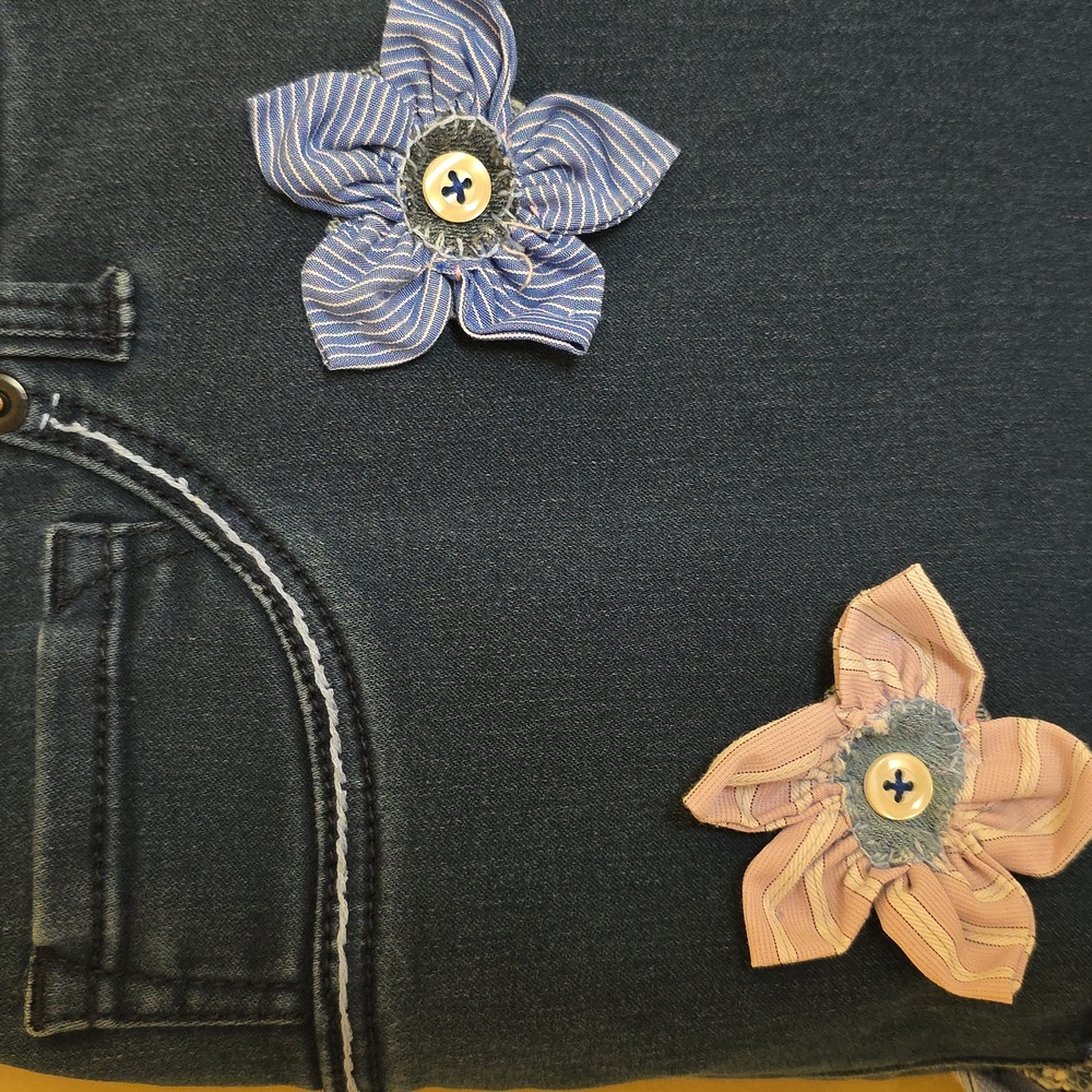 Ucycled Asymetrical Tiered Jean Midi Skirt From Jeans And Mens Shirts - Picture 4 of 12